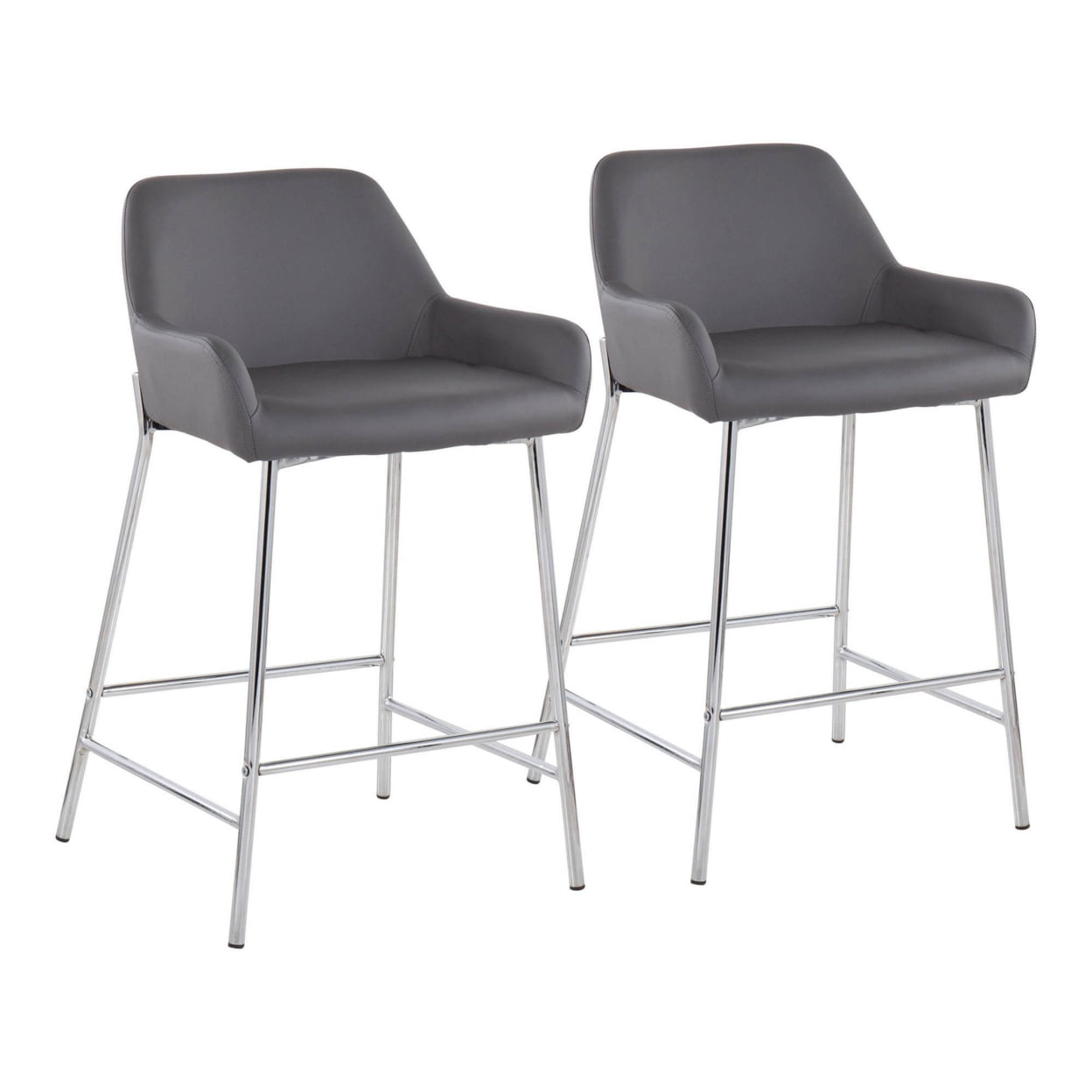 Daniella Chrome Metal and Grey Faux Leather Counter Stool