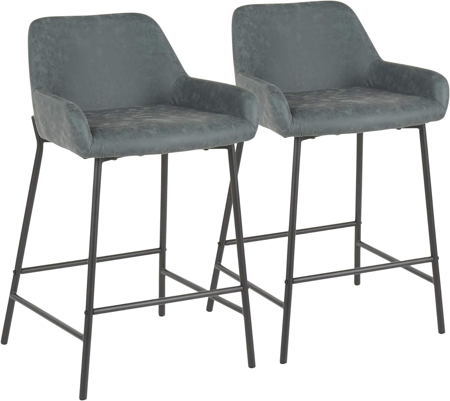 Daniella Green Faux Leather Industrial Counter Stools Set