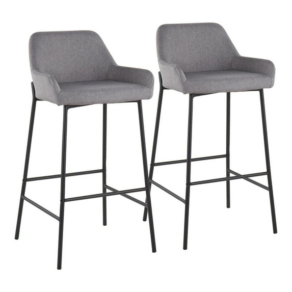 Daniella Industrial Fixed-Height Bar Stool In Black Metal And Grey Fabric - Set Of 2