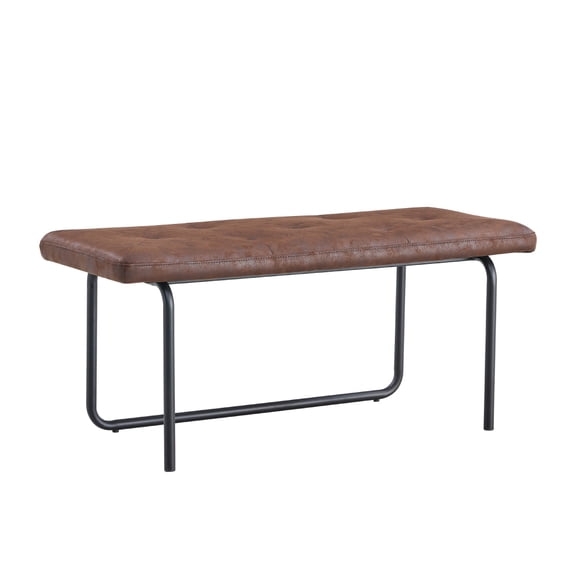 Daniella Upholstered Faux leather Dining Bench with Sled Metal Legs In Brown