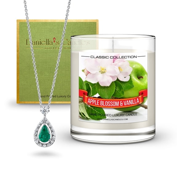 Daniella's Candles Apple Blossom and Vanilla Scented Jar Candles with 65 h Burn Time, Surprise Jewelry Inside - Necklace