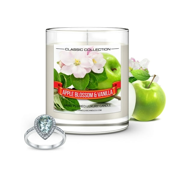 Daniella's Candles Apple Blossom and Vanilla Jewelry Candle with Surprise Jewelry Inside - Ring Size 7