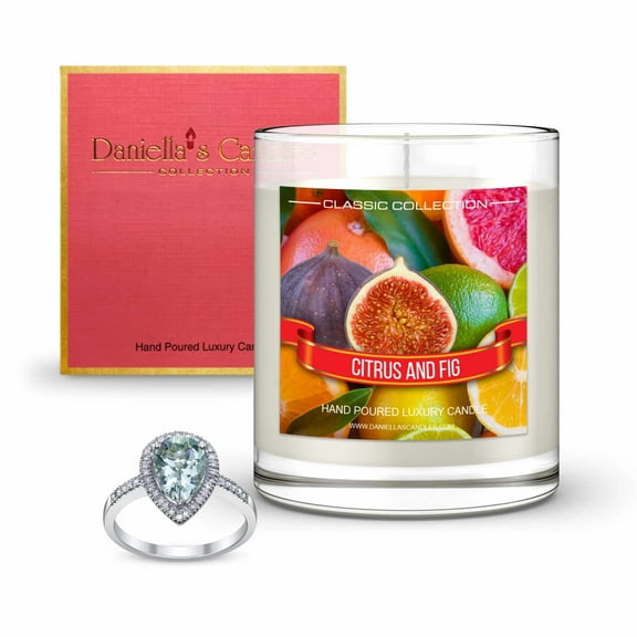 Daniella's Candles Citrus and Fig Jewelry Candle with Surprise Jewelry Inside - Ring Size 6