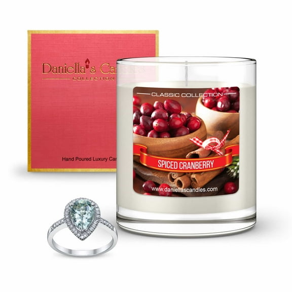 Daniella's Candles Spiced Cranberry Jewelry Candle with Surprise Jewelry Inside - Ring Size 7