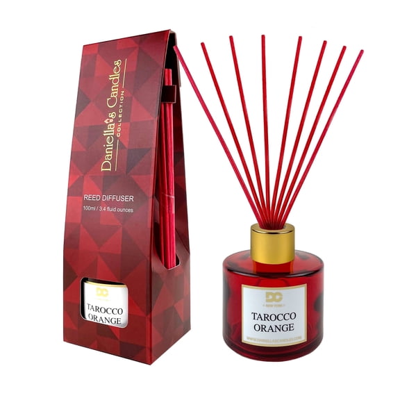 Daniella's Candles Reed Diffuser Set with 8 Rattan Red Sticks, Tarocco Orange, 3.4oz/100mL