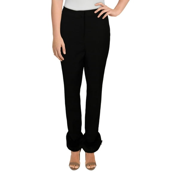 Danielle Bernstein Womens Faux Fur Trim Slim Straight Leg Pants