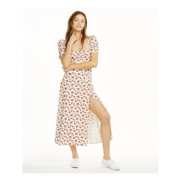 Danielle Bernstein Womens Floral Puff Sleeves Slip Dress White 6