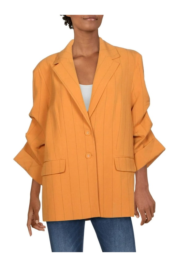 Womens Pinstripe 3/4 Sleeves Two-Button Blazer