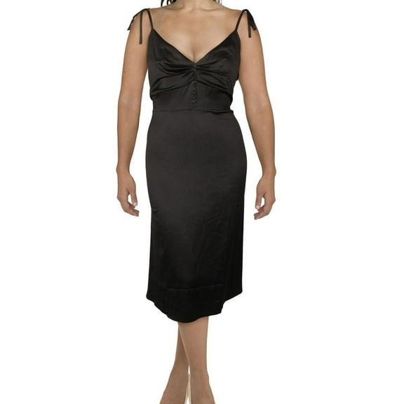 Danielle Bernstein Womens Satin Midi Dress, Black, Plus Size, 16W