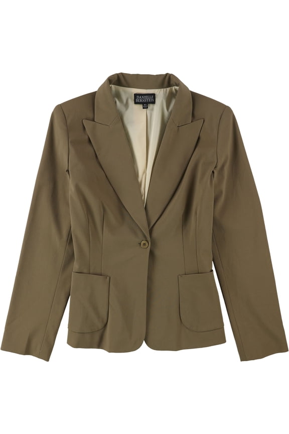 Womens Solid One Button Blazer Jacket, Brown, X-Small