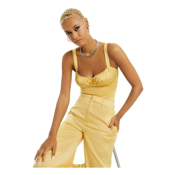 Danielle Bernstein Womens Solid Satin Bodysuit