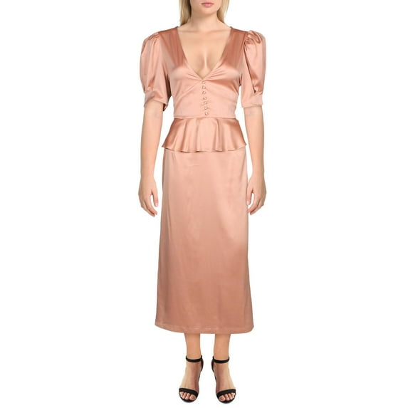 Danielle Bernstein Womens V Neck Ruffled Midi Dress Pink 6