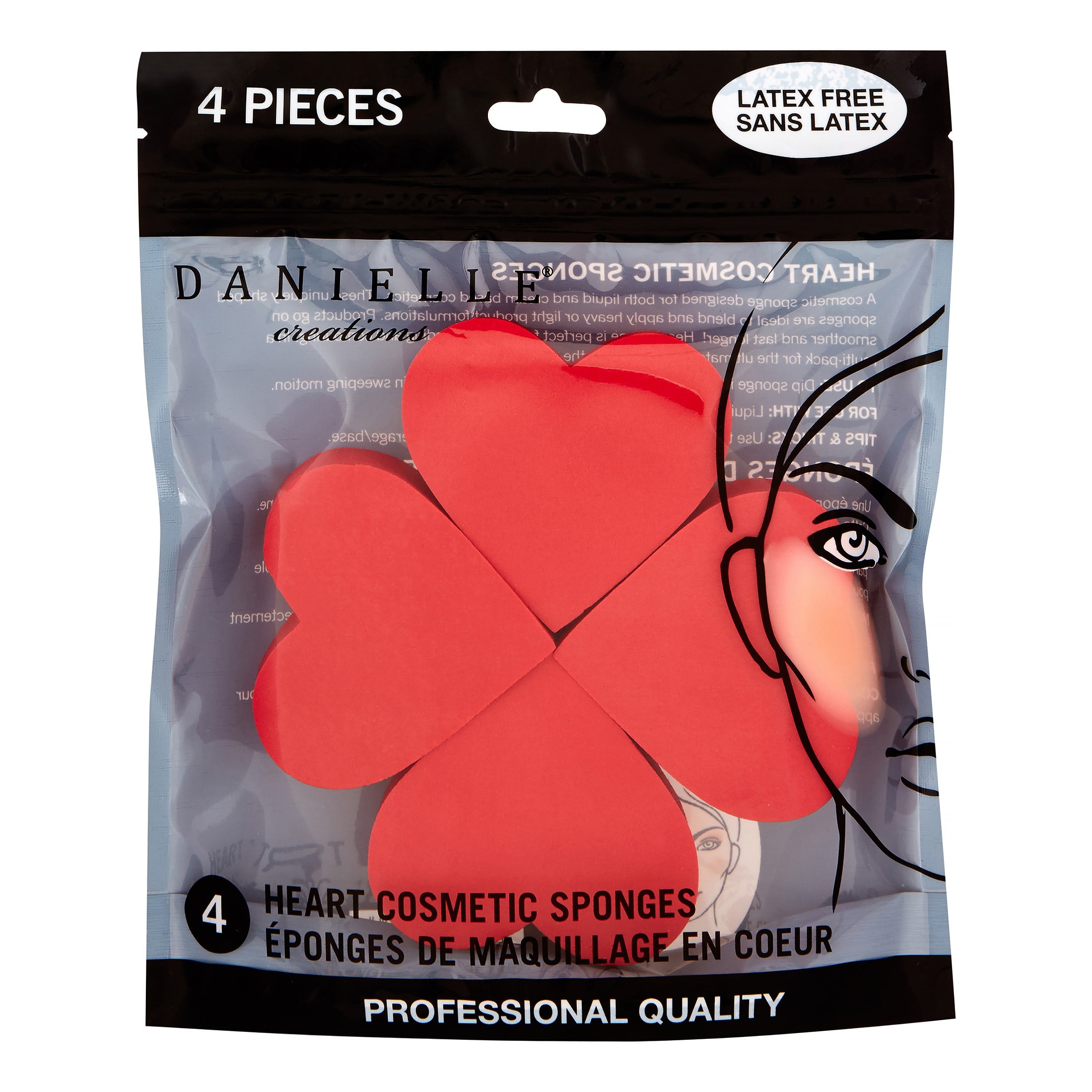 Danielle Cosmetic Blending Sponges, Hearts, 4 Ct