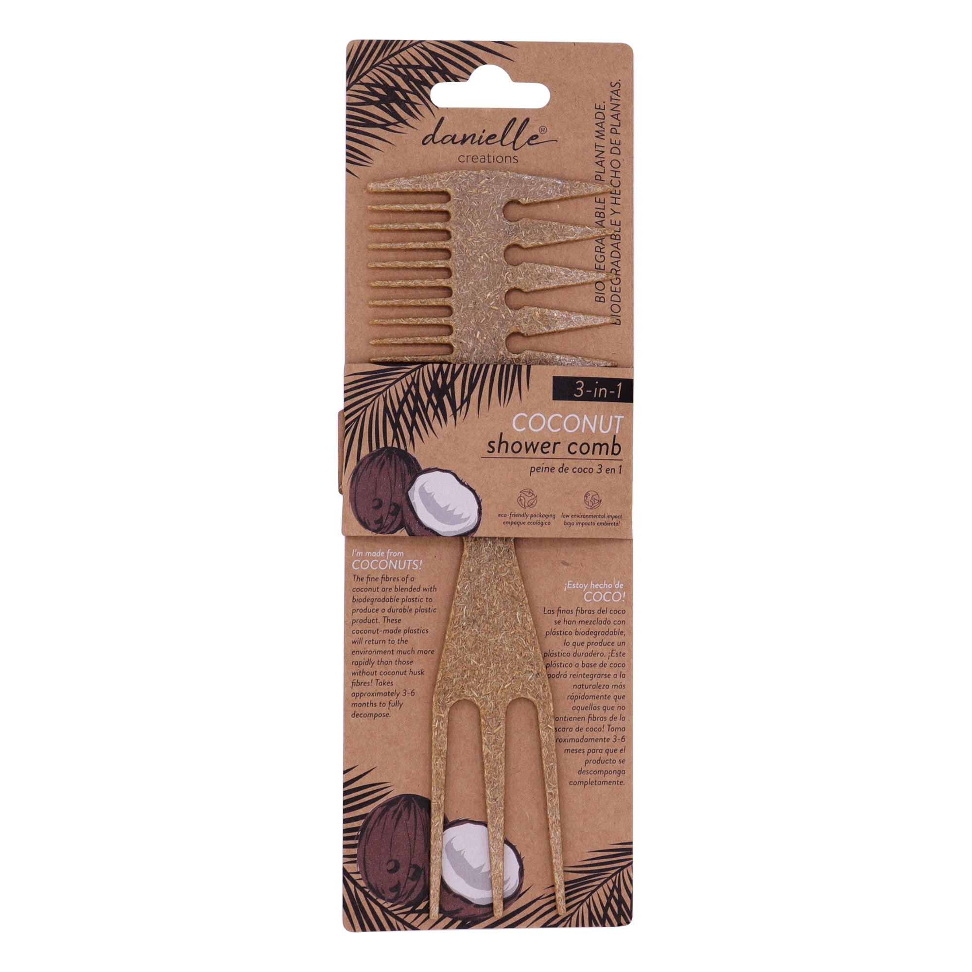 Danielle Creations 3-in-1 Shower Hair Comb, Beige