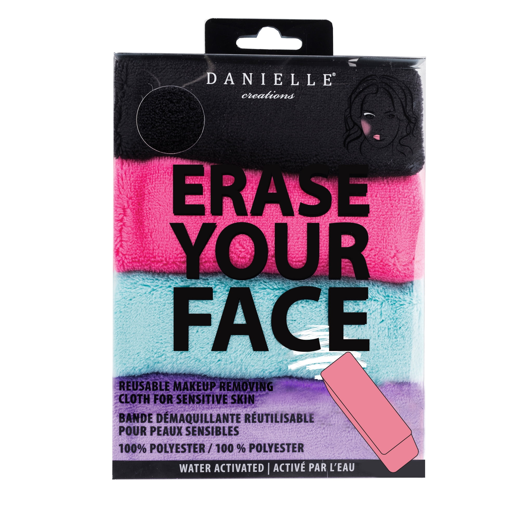 Danielle Erase Your Face Cloth, Black/Pink, Blue, Purple, 4 Ct