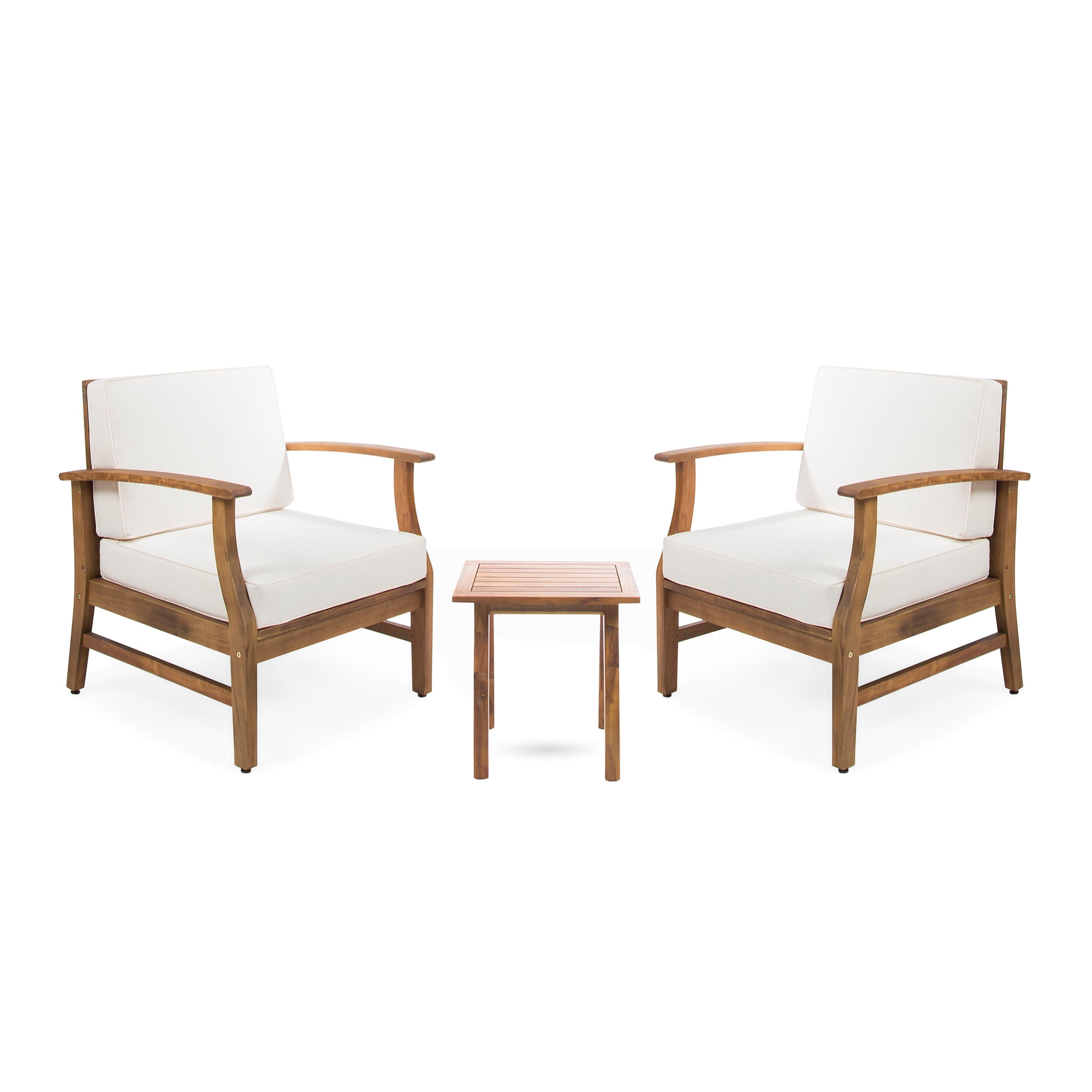 Teak Brown 3-Piece Outdoor Chat Set with Cream Cushions