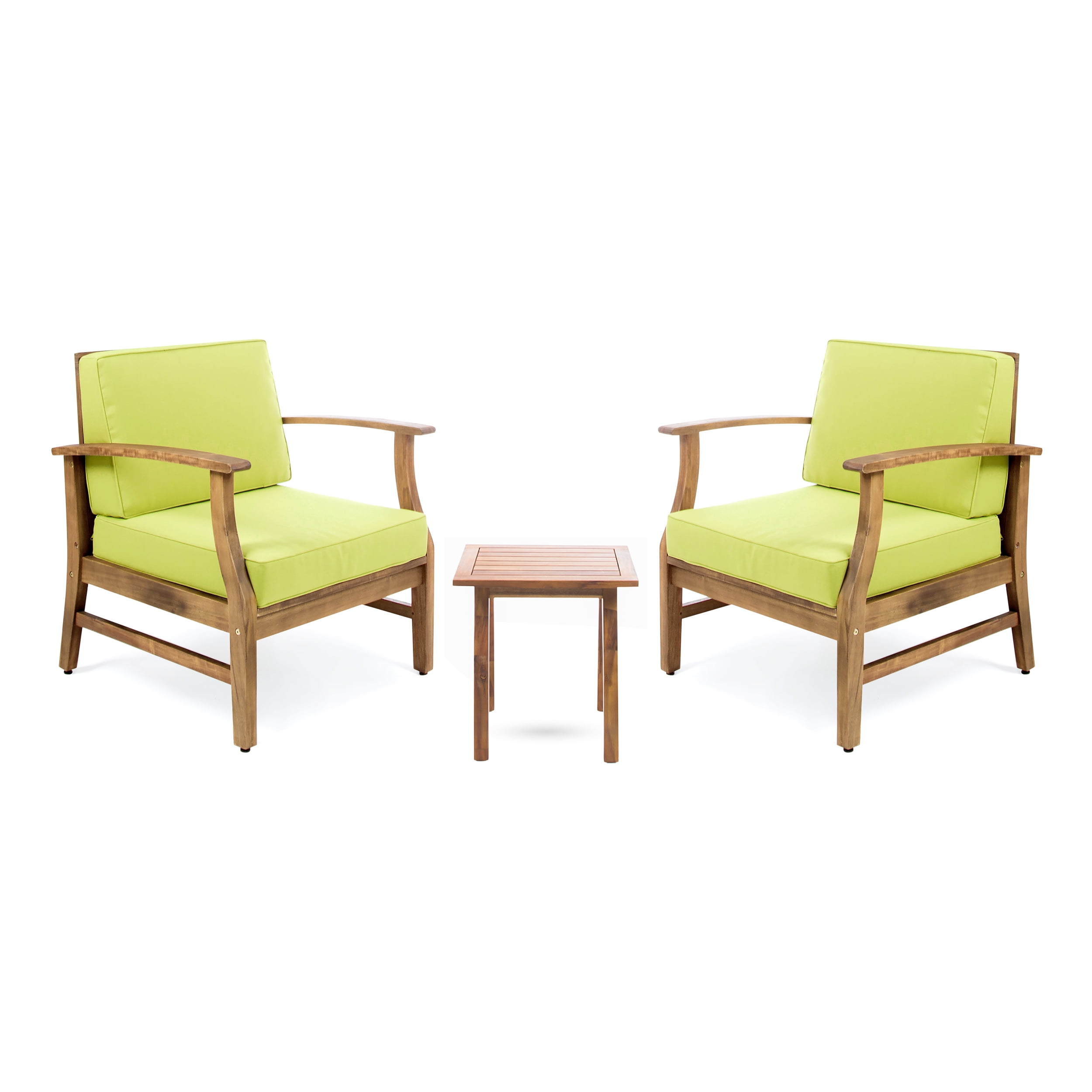 Teak Brown 2-Seater Acacia Wood Chat Set with Green Cushions