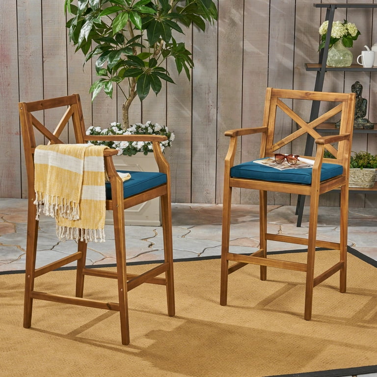 International Caravan Set of Two Highland Acacia Maine Bar Stool with Arms International Caravan Set of Two Highland Acacia Maine Bar Stool with Arms