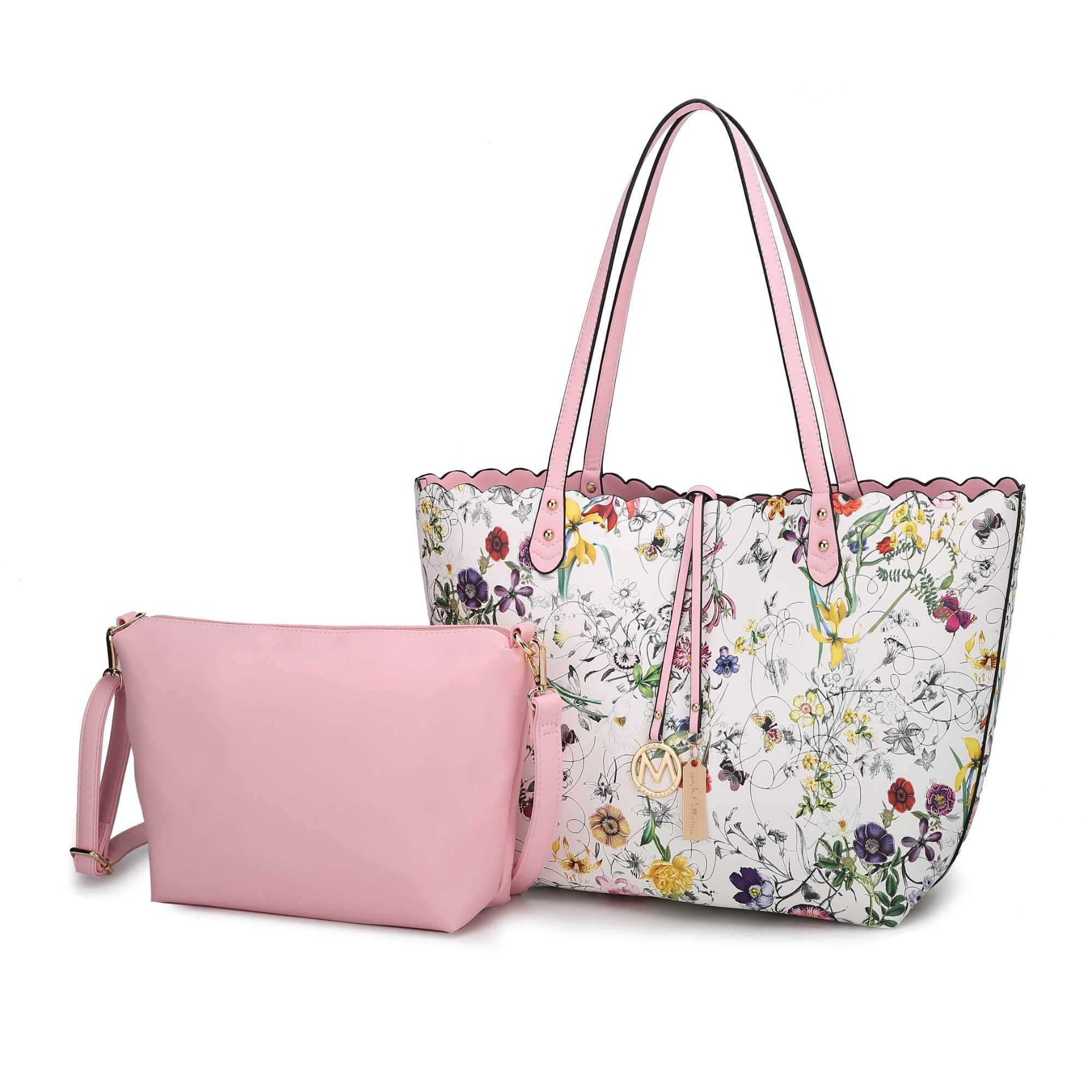 MKF Collection Danielle Tote Floral Bag, Crossbody Pouch Handbag Reversible Shopper Women's Purse Large Capacity for Weekend by Mia K - White Blush