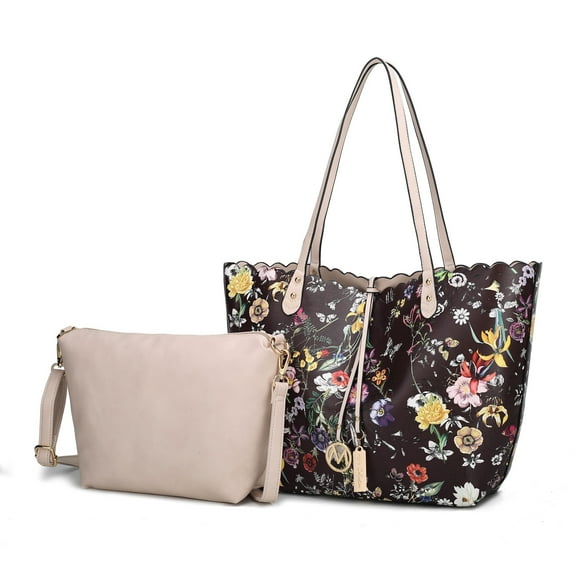 MKF Collection Danielle Tote Floral Bag, Crossbody Pouch Handbag Reversible Shopper Women's Purse Large Capacity for Weekend by Mia K - Cognac Beige