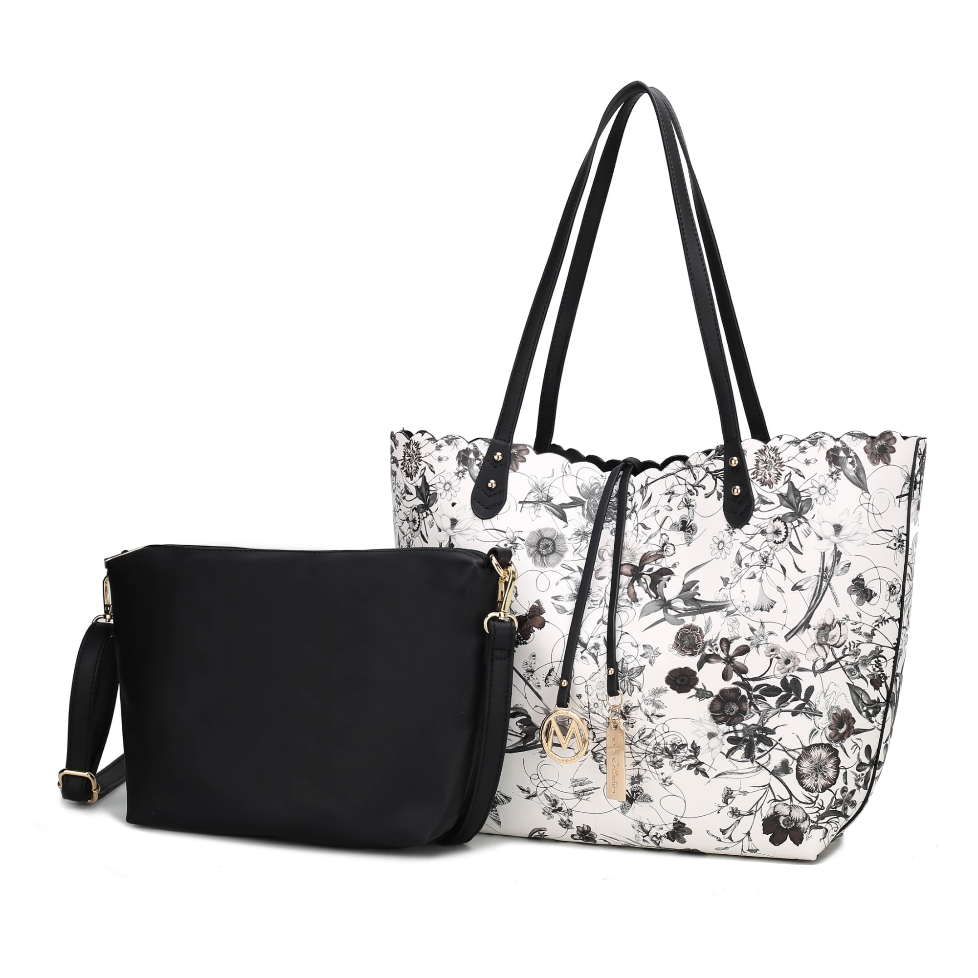 MKF Collection Danielle Tote Floral Bag, Crossbody Pouch Handbag Reversible Shopper Women's Purse Large Capacity for Weekend by Mia K - Gray Black