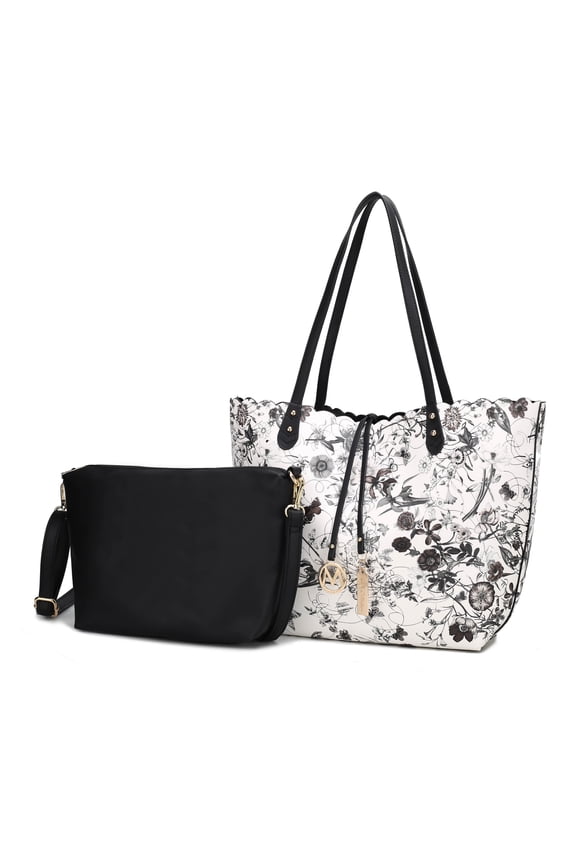 Danielle Tote Floral Bag, Crossbody Pouch Handbag Reversible Shopper Women's Purse Large Capacity for Weekend by Mia K - Gray Black