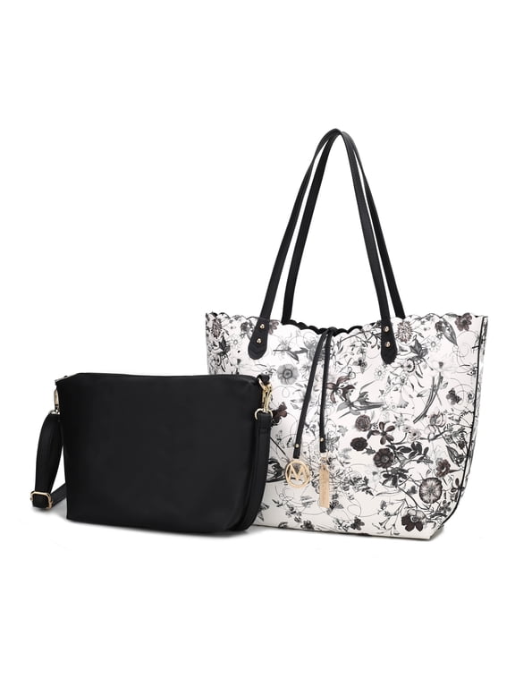 Danielle Tote Floral Bag, Crossbody Pouch Handbag Reversible Shopper Women's Purse Large Capacity for Weekend by Mia K - Gray Black