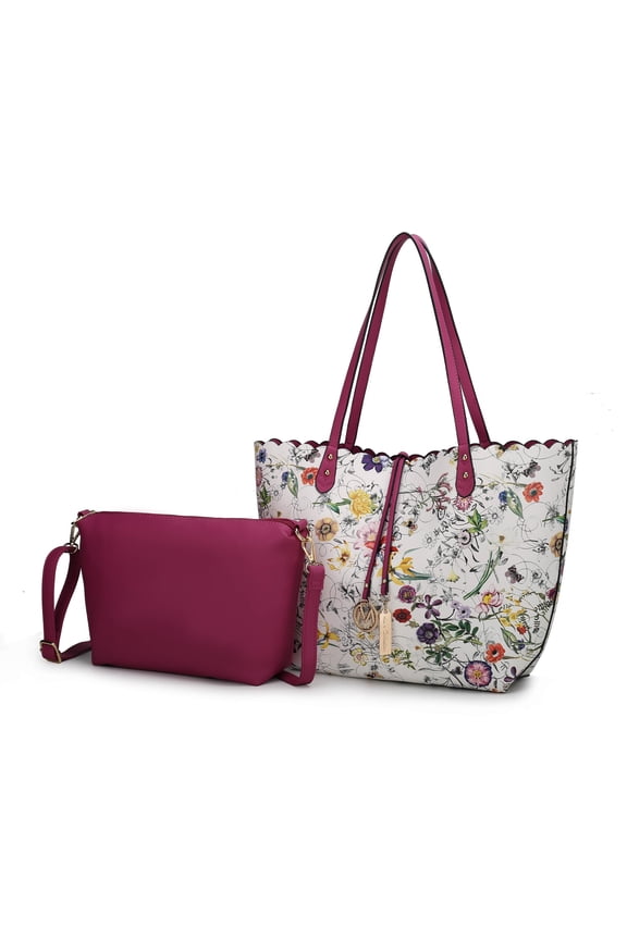 Danielle Tote Floral Bag, Crossbody Pouch Handbag Reversible Shopper Women's Purse Large Capacity for Weekend by Mia K - White Fuchsia