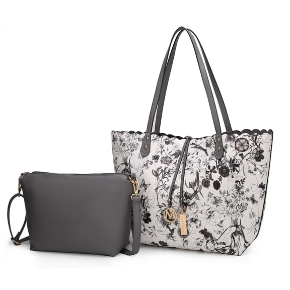 MKF Collection Danielle Tote Floral Bag, Crossbody Pouch Handbag Reversible Shopper Women's Purse Large Capacity for Weekend by Mia K - Gray Charcoal
