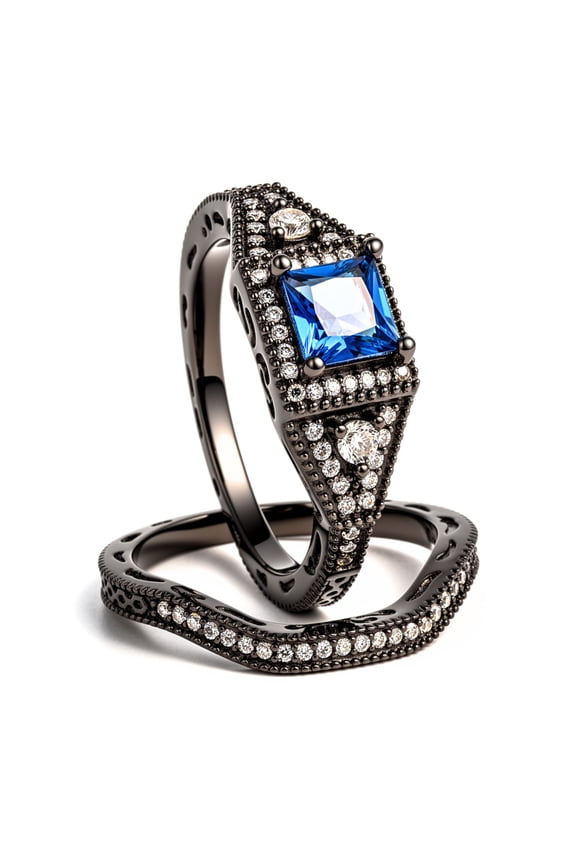 Danielle Wedding Ring Set for Women CZ Black Engagement Ginger Lyne Collection