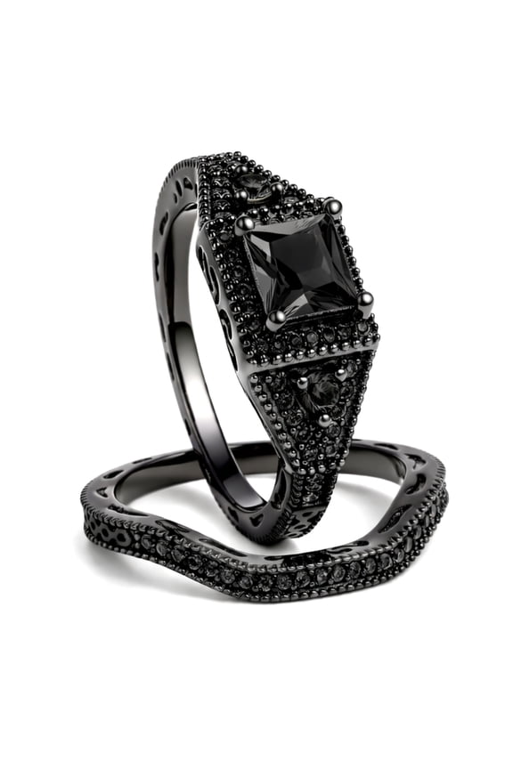 Danielle Wedding Ring Set for Women CZ Black Engagement Ginger Lyne Collection