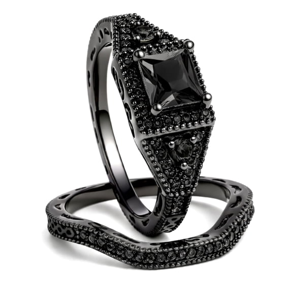 Danielle Wedding Ring Set for Women CZ Black Engagement Ginger Lyne Collection