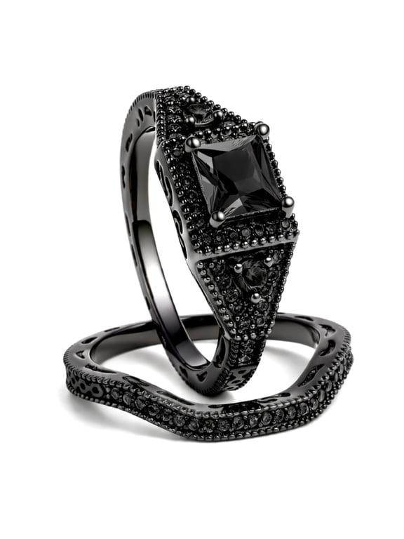 Danielle Wedding Ring Set for Women CZ Black Engagement Ginger Lyne Collection