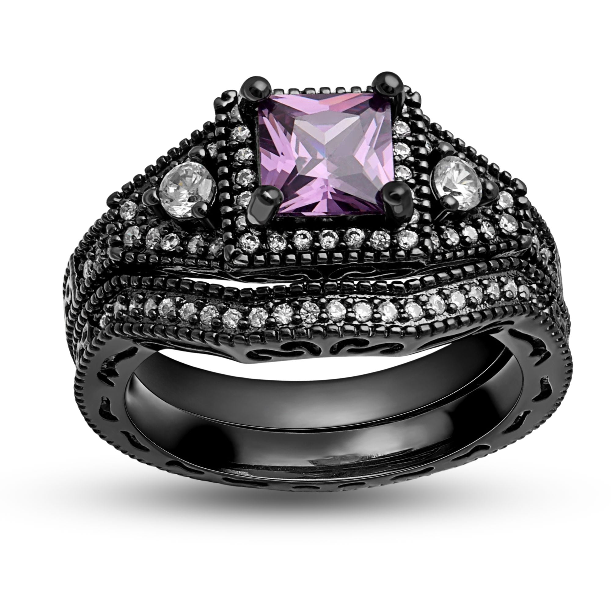 Danielle Wedding Ring Set for Women CZ Black Engagement Ginger Lyne ...