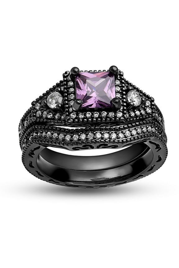 Danielle Wedding Ring Set for Women CZ Black Engagement Ginger Lyne Collection