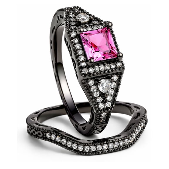 Danielle Wedding Ring Set for Women CZ Black Engagement Ginger Lyne Collection