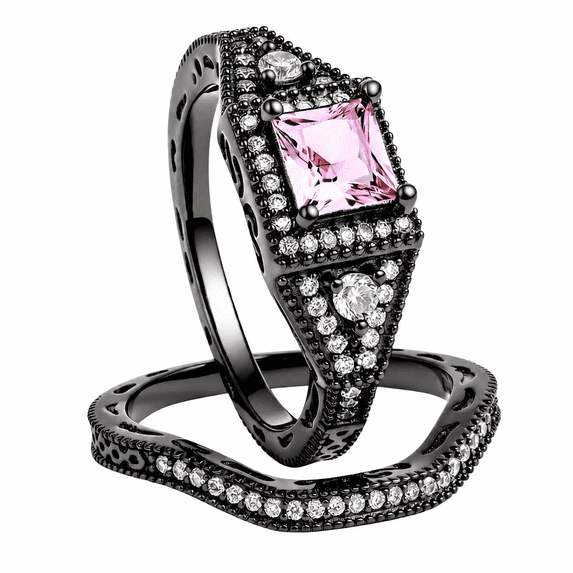Danielle Wedding Ring Set for Women CZ Black Engagement Ginger Lyne Collection