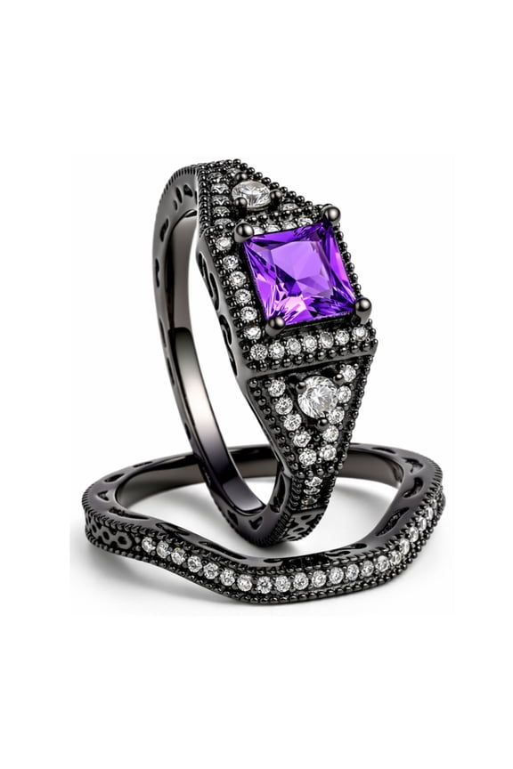 Danielle Wedding Ring Set for Women CZ Black Engagement Ginger Lyne Collection