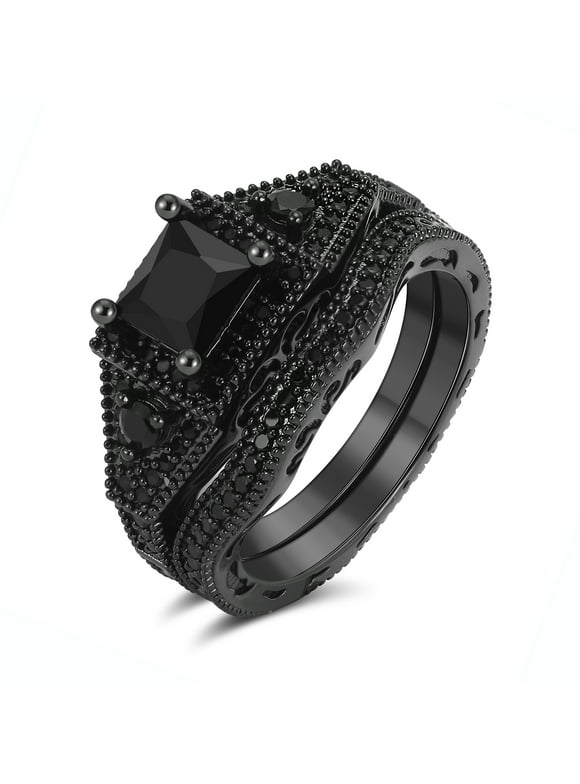 Danielle Wedding Ring Set for Women CZ Black Engagement Ginger Lyne Collection