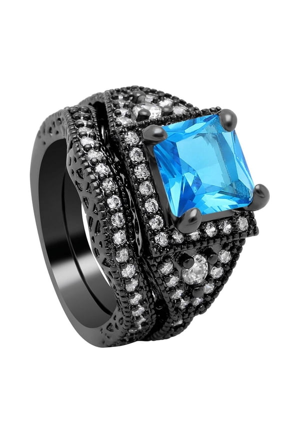 Danielle Wedding Ring Set for Women Cz Blue Engagement Ring Band Ginger Lyne Size 6