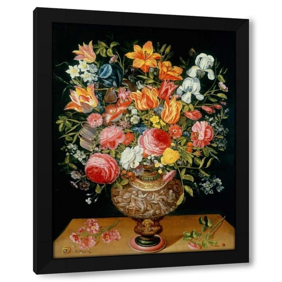 Andries Daniels 19x24 Black Modern Wood Framed Wall Art Titled - Roses Tulips Narcissi Irises and Other Flowers