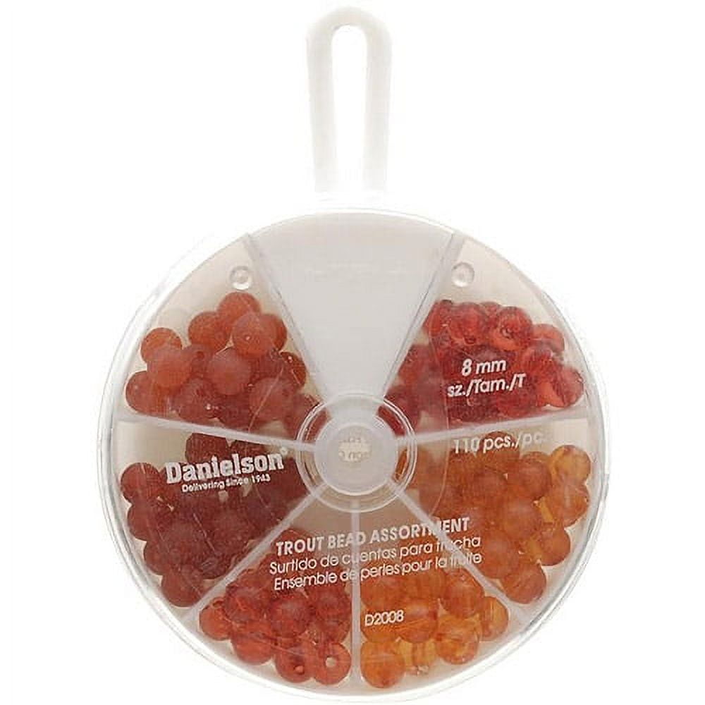 Danielson Egg Bead Assortment River Trout Fishing Attractors, Red/Orange, 8  mm., 110-pack