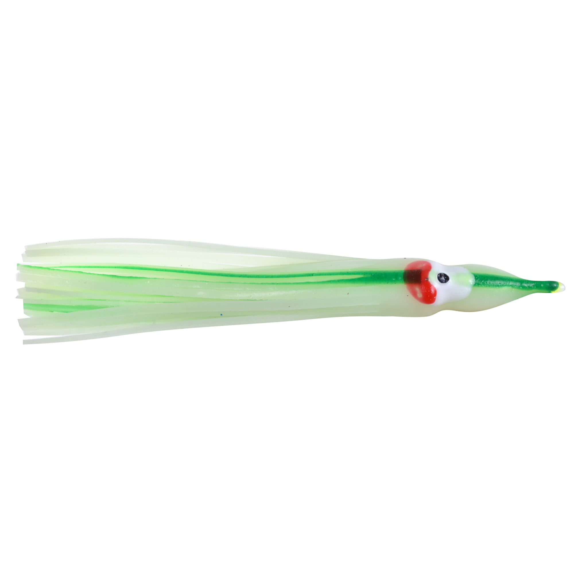 Danielson Rigged Vinyl Squid Bait Salmon Fishing Lure, Glow/Green Streak, 2  1/2, 4-pack 