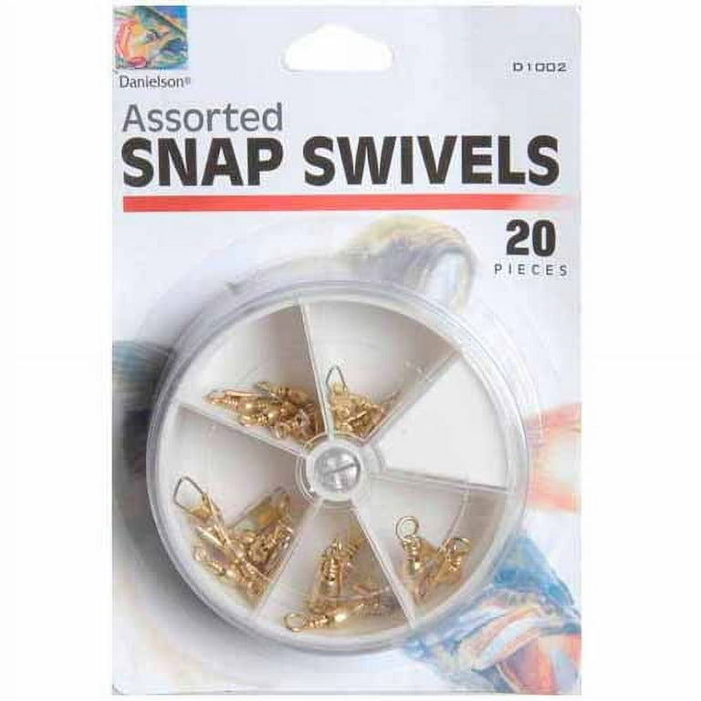 Danielson Snap Swivel Fishing Tackle in Dial Box, Brass, 20-pack