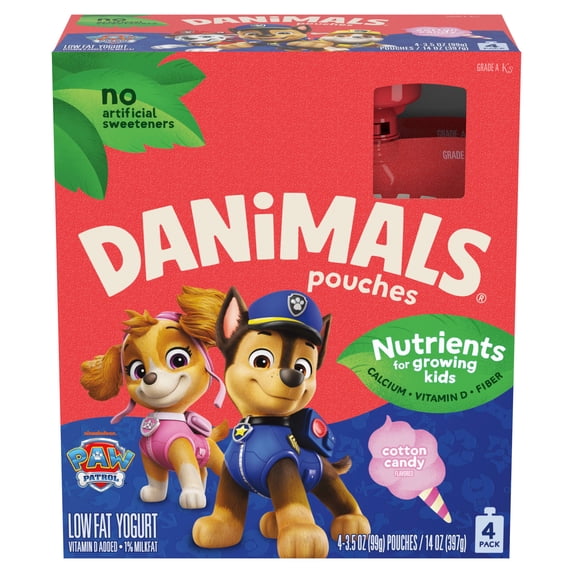 Dannon Danimals Squeezables Low-Fat 4pk Yogurt Pouches -  Cotton Candy , 3.5 oz