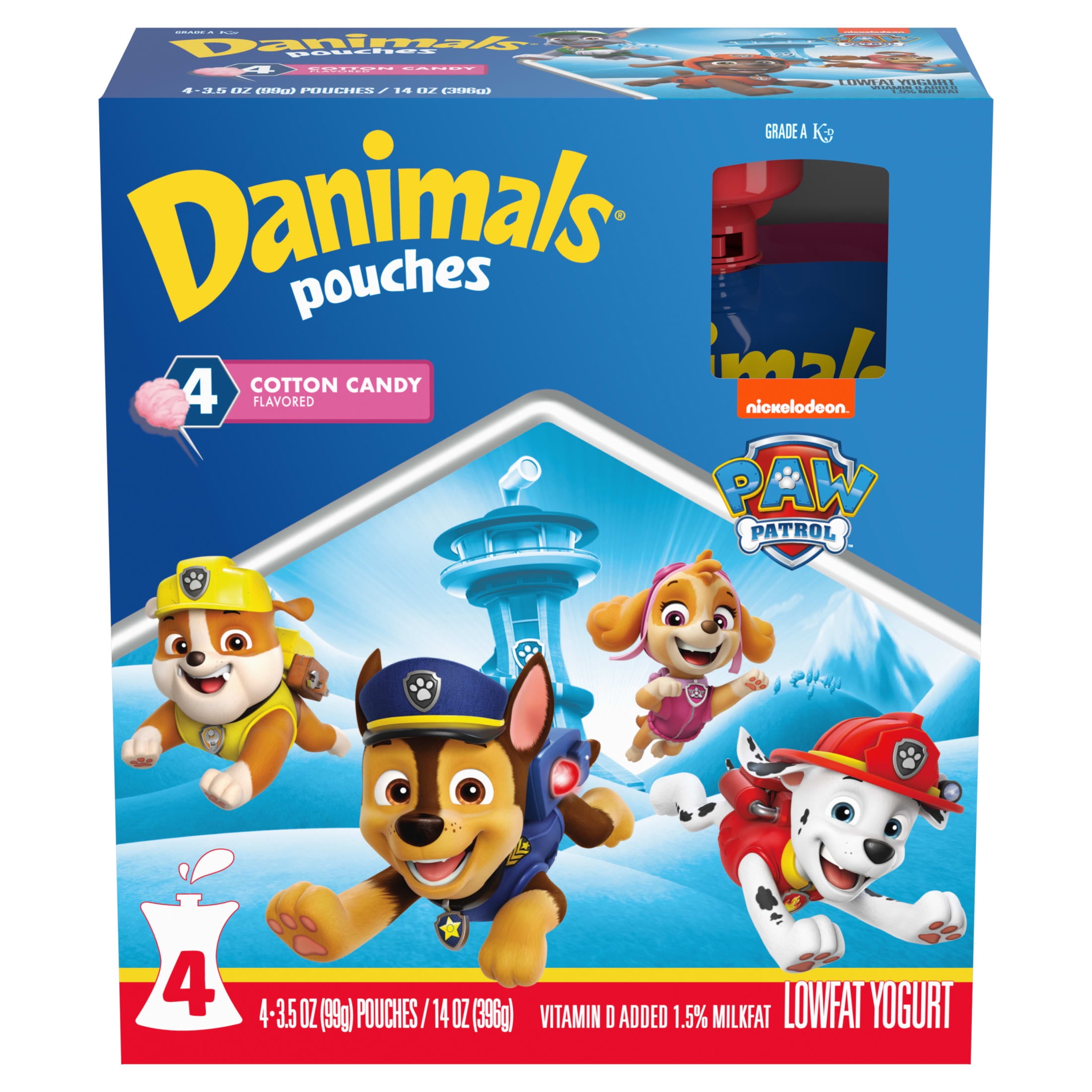 Danimals Pouches Cotton Candy Squeezable Low Fat Yogurt, 3.5 oz, 4 Ct