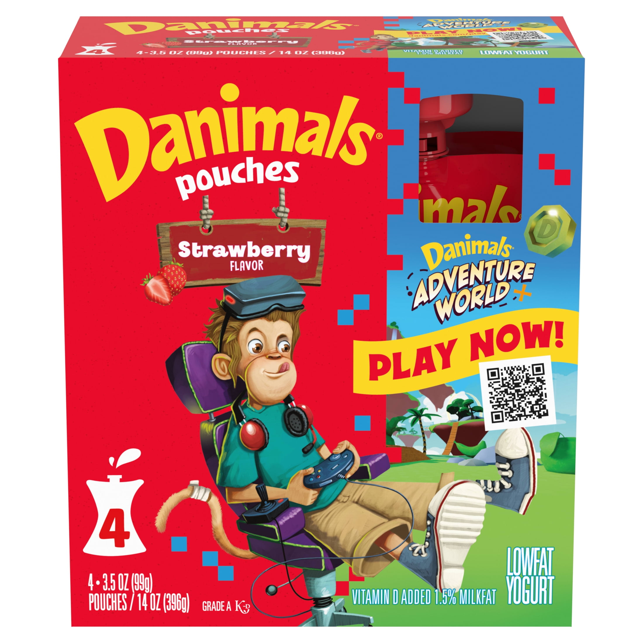 Danimals Pouches Strawberry Squeezable Low Fat Yogurt, 3.5 OZ, 4 Ct