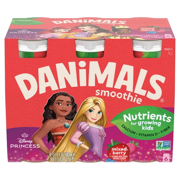 Danimals Smoothie Mixed Berry Low Fat Dairy Drink Smoothie Bottles Multi-Pack, 3.1 fl oz, 6 Count