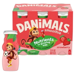 Danimals Smoothie Strawberry Low Fat Dairy Drink Smoothie Bottles Multi-Pack, 3.1 fl oz, 6 Count