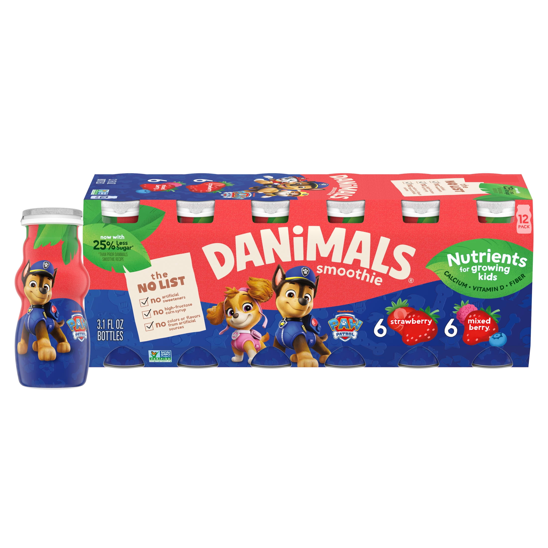 Danimals Smoothie Strawberry and Mixed Berry Low Fat Dairy Drink Smoothie Bottles Multi-Pack, 3.1 fl oz, 12 Count​
